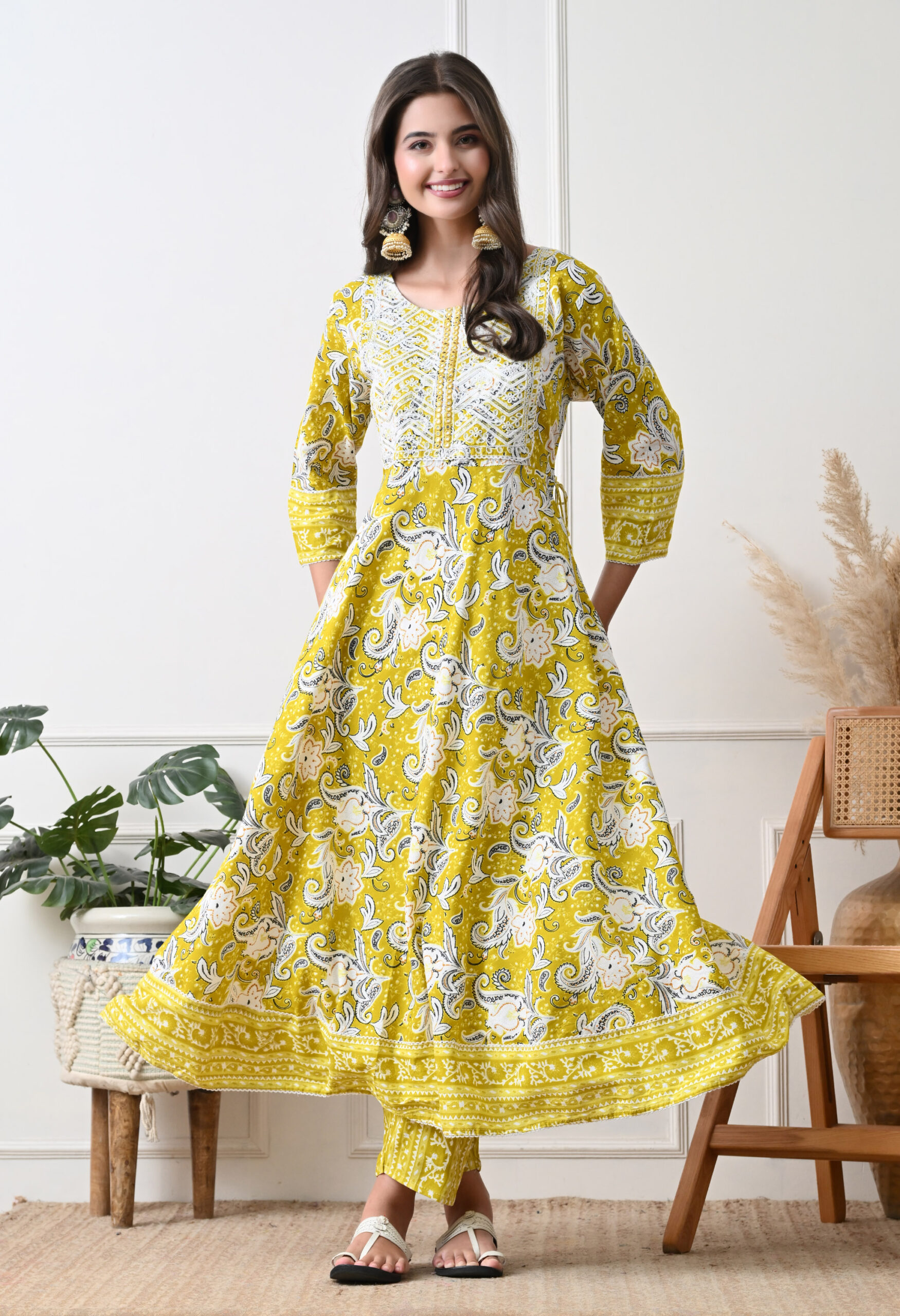 Yellow Rayon Straight Suit Set For Women